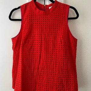 Women J. Crew 10 Petite Sleeveless Blouse Zip Back Red Orange Top